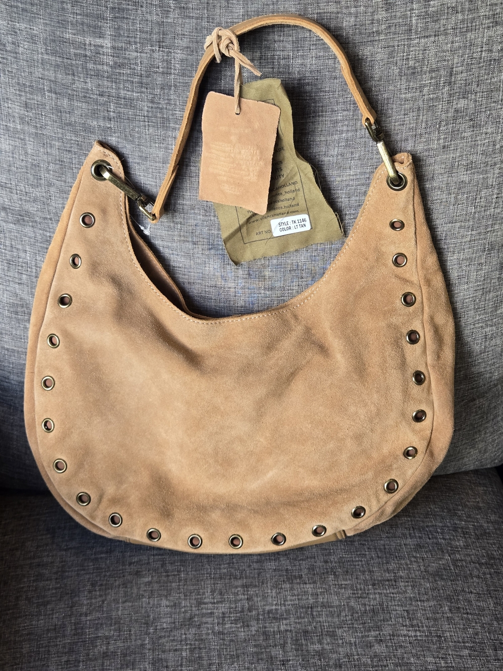 Vilenca Holland 100% Genuine Leather Suede Hobo Shoulder Bag Light Tan – NWT
